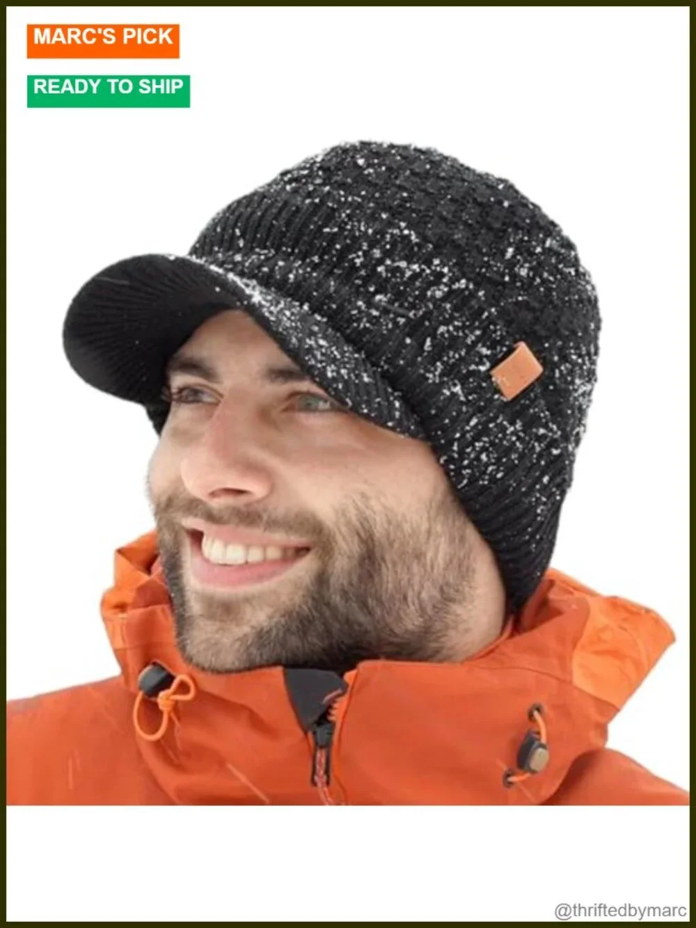 Merino Wool Waterproof Brim Beanie with Earflaps Polartec Lined for Skiing
